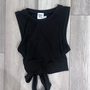 Princess polly Black muscle tee crop top with tie top and open back (ribbed)